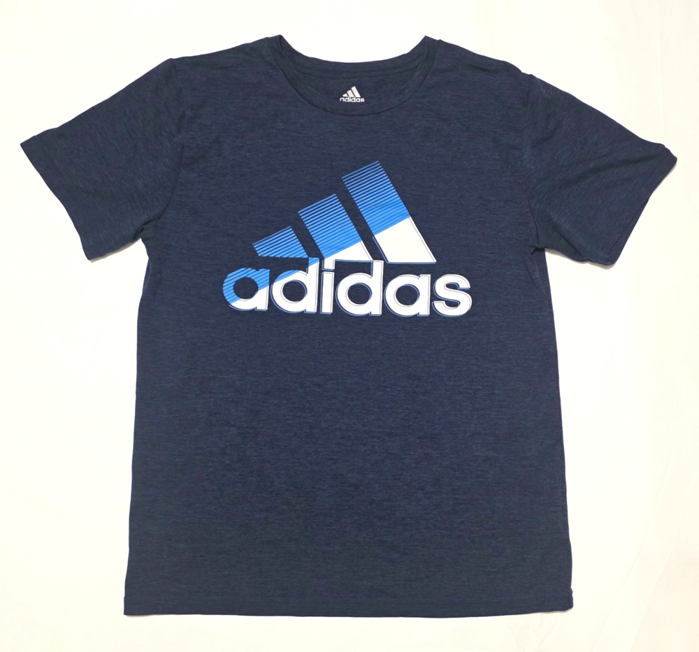 Adidas Boys Big Logo T-Shirt Navy Blue Graphic Short Sleeve Tee Size L (14/16)